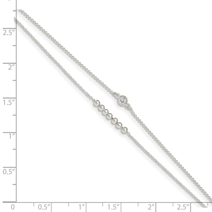 Sterling Silver 2-Strand Beaded CZ Anklet