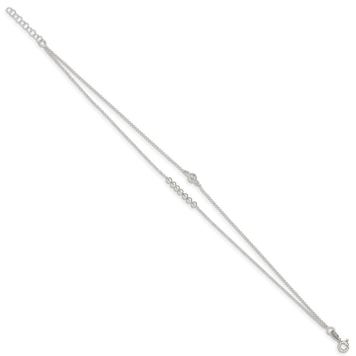 Sterling Silver 2-Strand Beaded CZ Anklet
