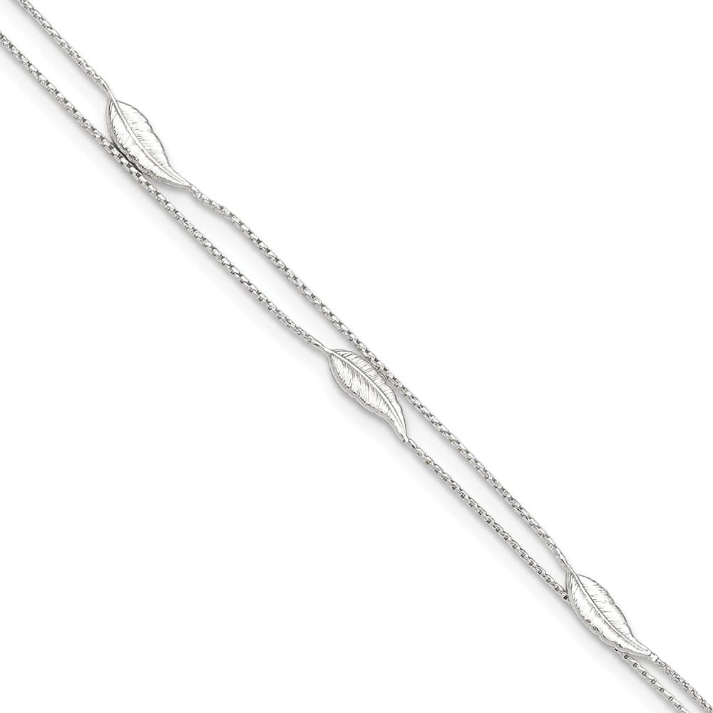 Sterling Silver 2-Strand Feathers Anklet — .925 sterling silver, 10 inches long, 1 inch extension, 1 mm wide, spring ring clasp, 2.29 g