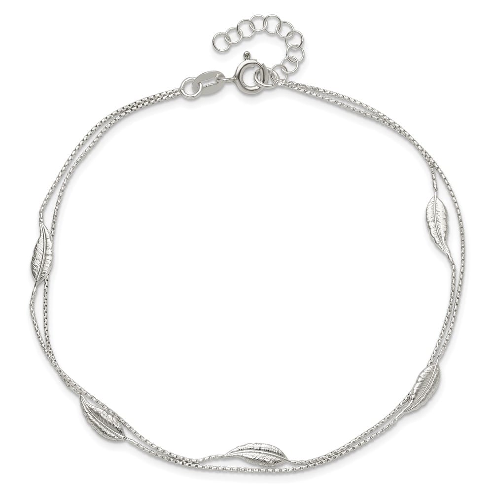 Sterling Silver 2-Strand Feathers Anklet