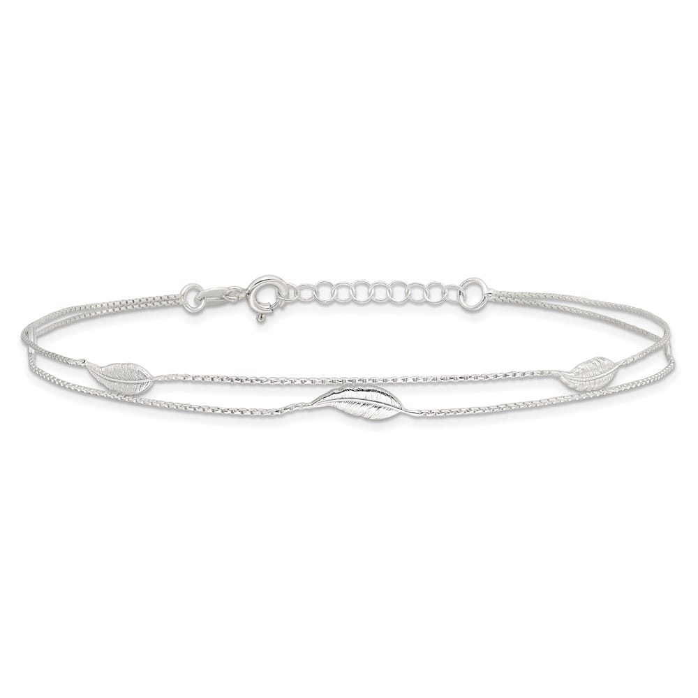 Sterling Silver 2-Strand Feathers Anklet