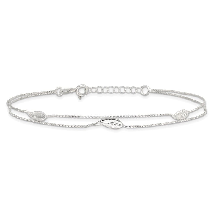 Sterling Silver 2-Strand Feathers Anklet