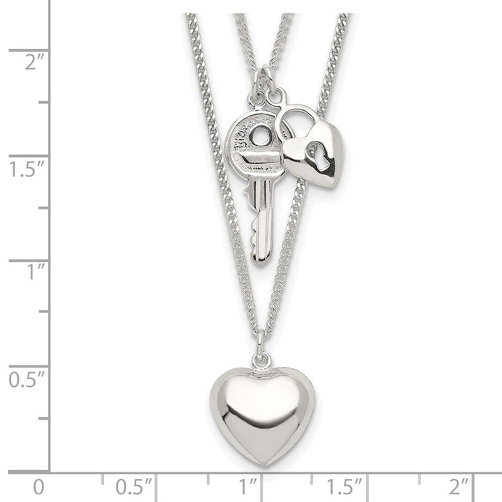 Sterling Silver 2-Strand Heart and Key Necklace
