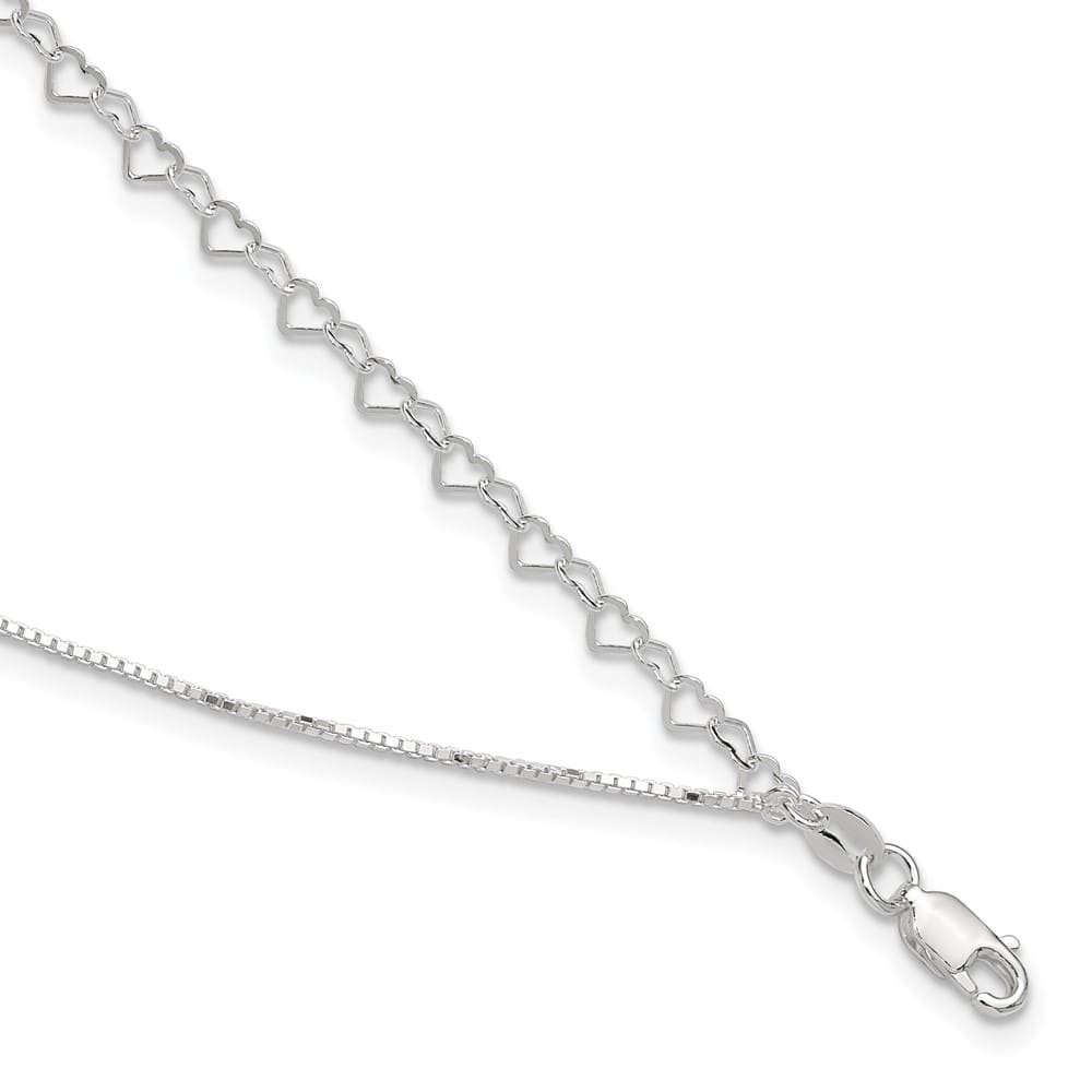 Sterling Silver 2-Strand Heart Link Anklet — .925 sterling silver, 10 inches long, 1 inch extension, 3.5 mm wide, lobster clasp, 2.83 g