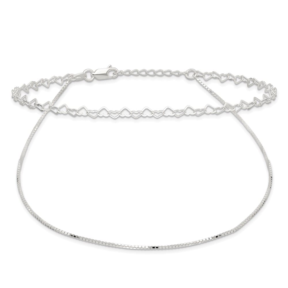 Sterling Silver 2-Strand Heart Link Anklet