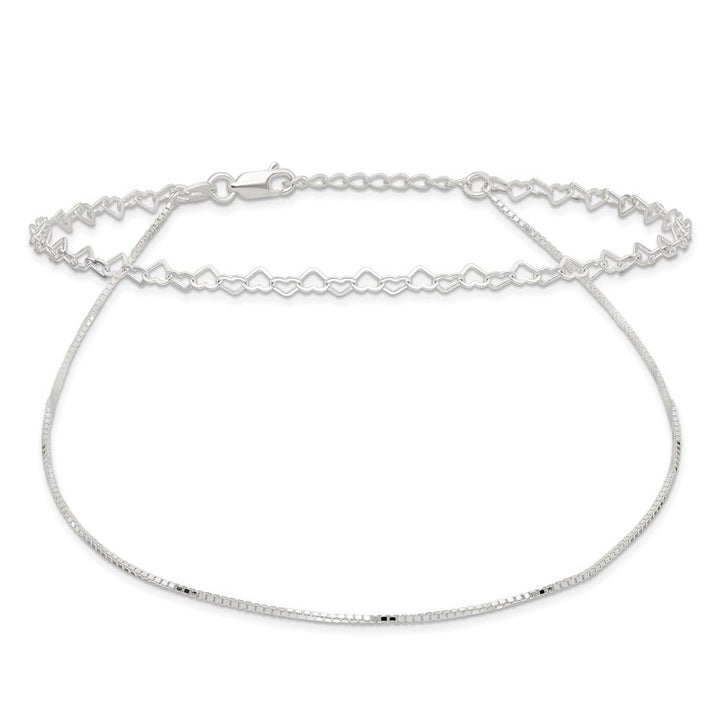 Sterling Silver 2-Strand Heart Link Anklet