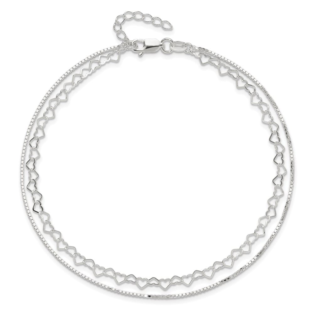 Sterling Silver 2-Strand Heart Link Anklet