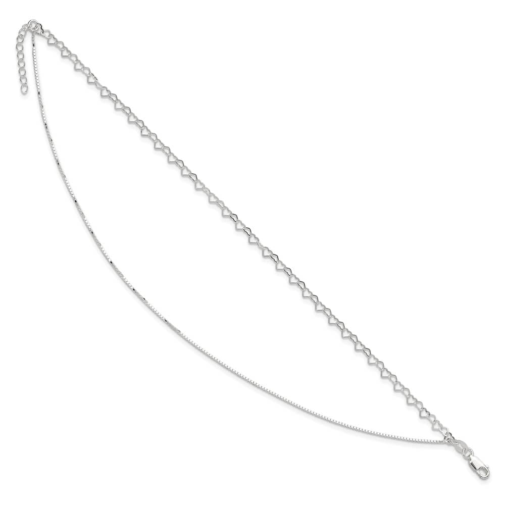 Sterling Silver 2-Strand Heart Link Anklet