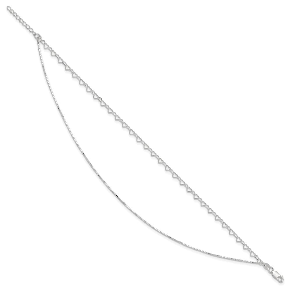 Sterling Silver 2-Strand Heart Link Anklet