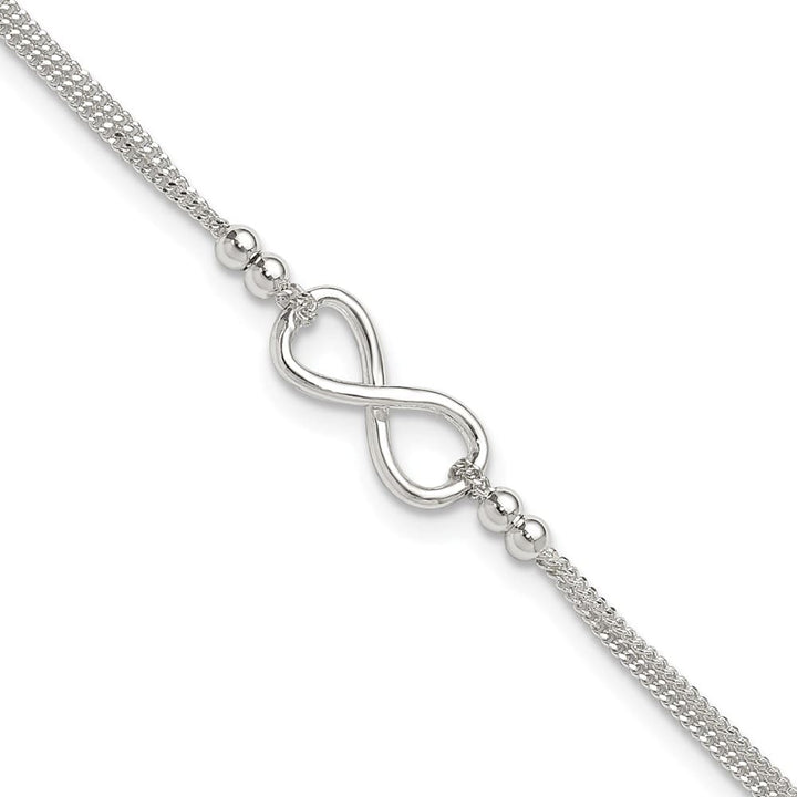 Sterling Silver 2-Strand Infinity on Curb Link Anklet — .925 sterling silver, 10 inches long, 1 inch extension, 1.25 mm wide, spring ring clasp, 2.70 g