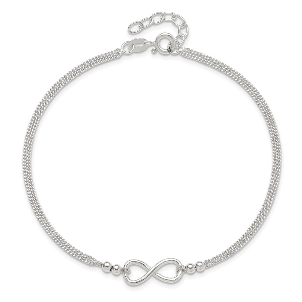 Sterling Silver 2-Strand Infinity on Curb Link Anklet