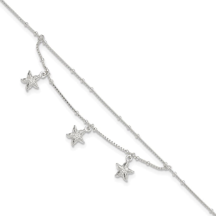 Sterling Silver 2-Strand Starfish Anklet — .925 sterling silver, 10 inches long, 1 inch extension, 0.8 mm wide, spring ring clasp, 2.68 g
