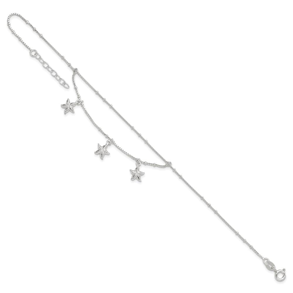 Sterling Silver 2-Strand Starfish Anklet