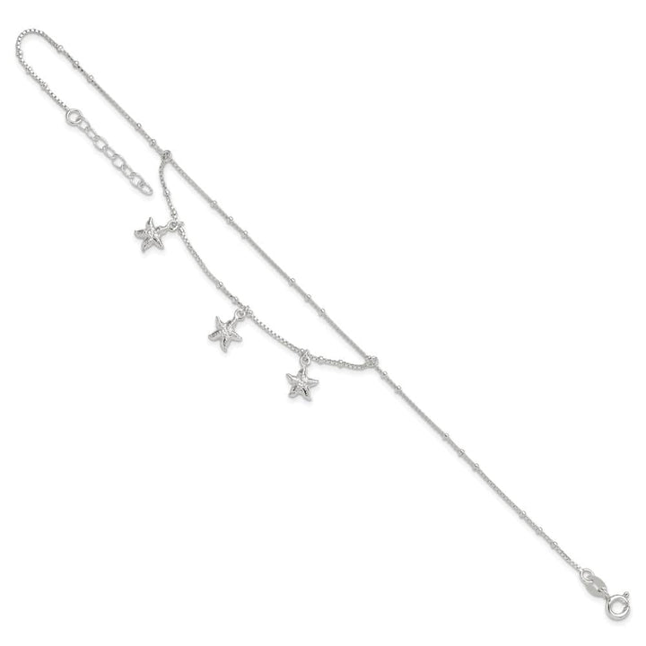 Sterling Silver 2-Strand Starfish Anklet