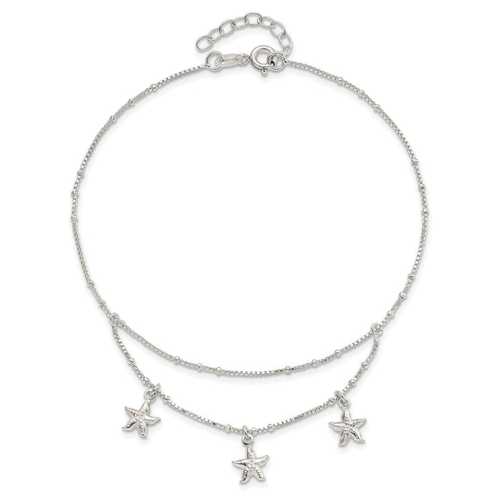 Sterling Silver 2-Strand Starfish Anklet