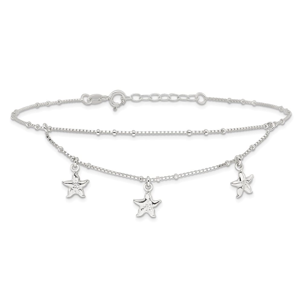 Sterling Silver 2-Strand Starfish Anklet