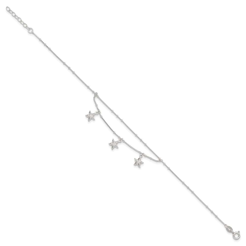 Sterling Silver 2-Strand Starfish Anklet