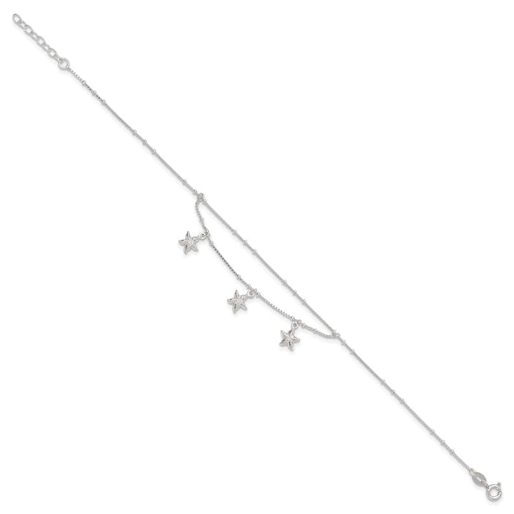 Sterling Silver 2-Strand Starfish Anklet