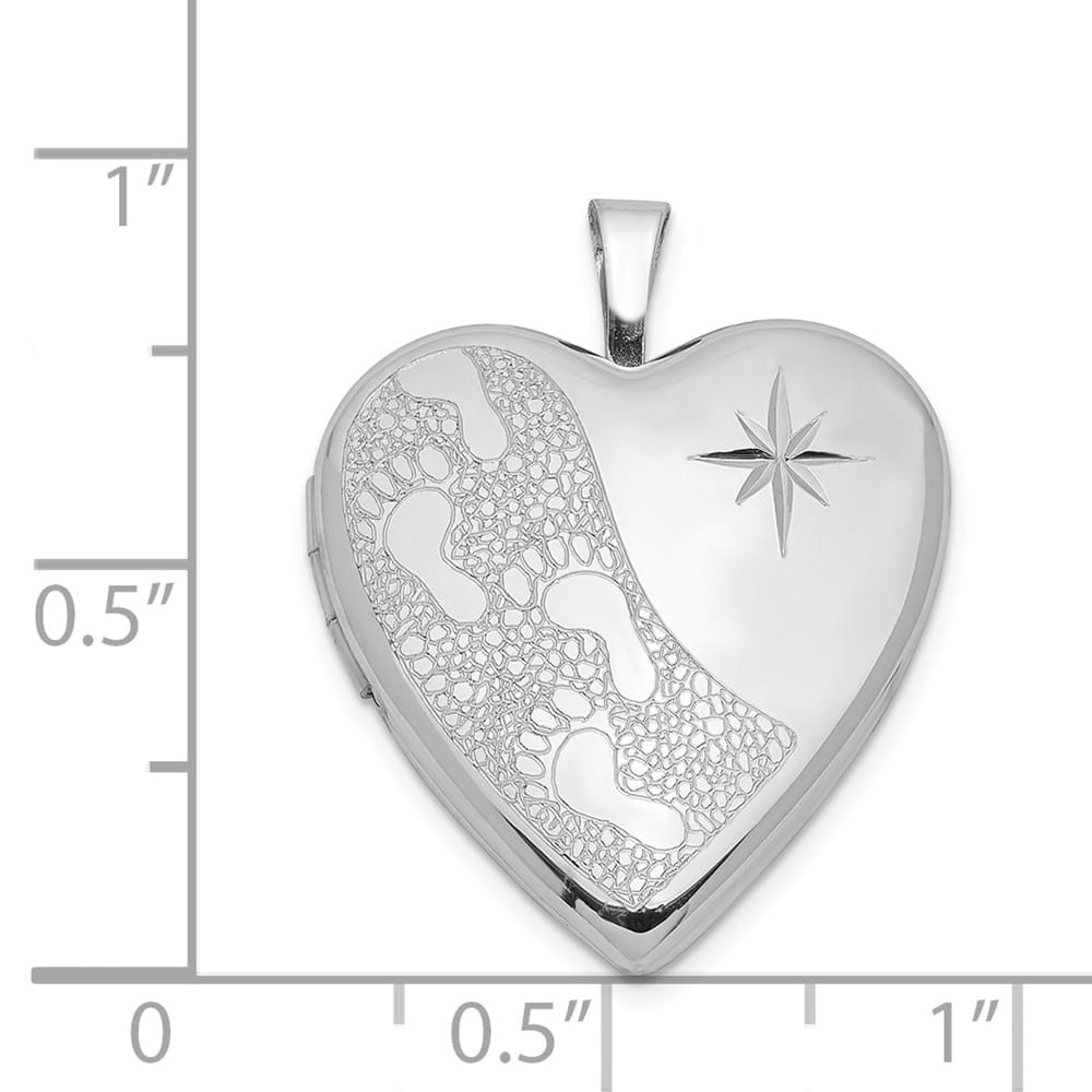 Sterling Silver 20mm D.C. Footprints Heart Locket Pendant
