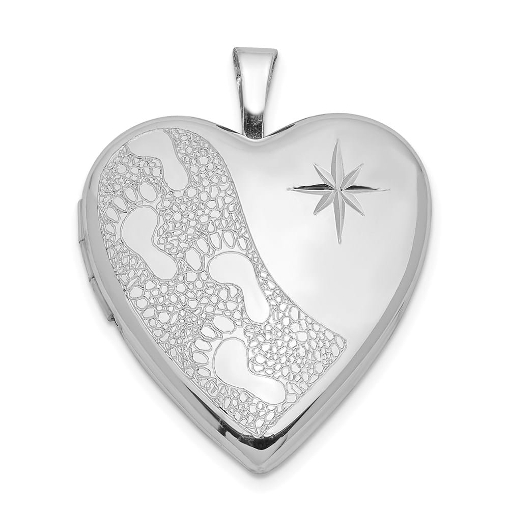 Sterling Silver 20mm D.C. Footprints Heart Locket Pendant