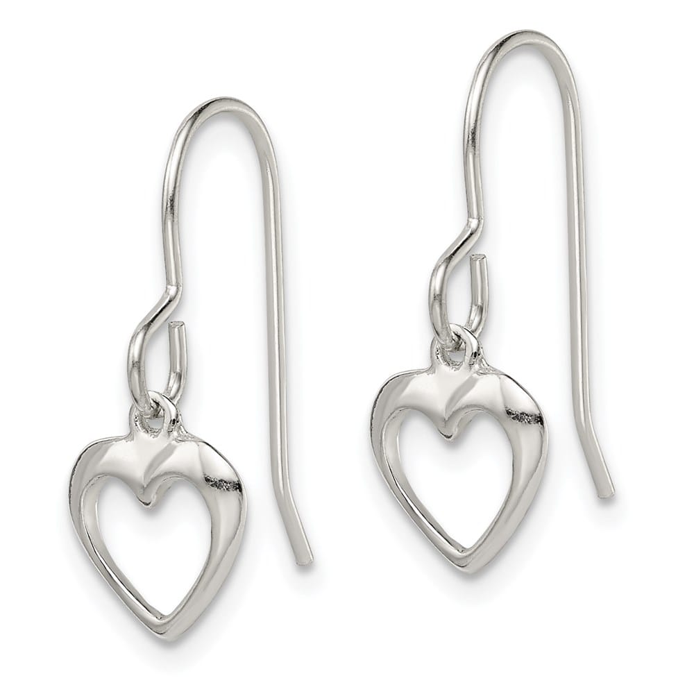 Sterling Silver 21mm Heart Dangle Shepherd Hook Earrings