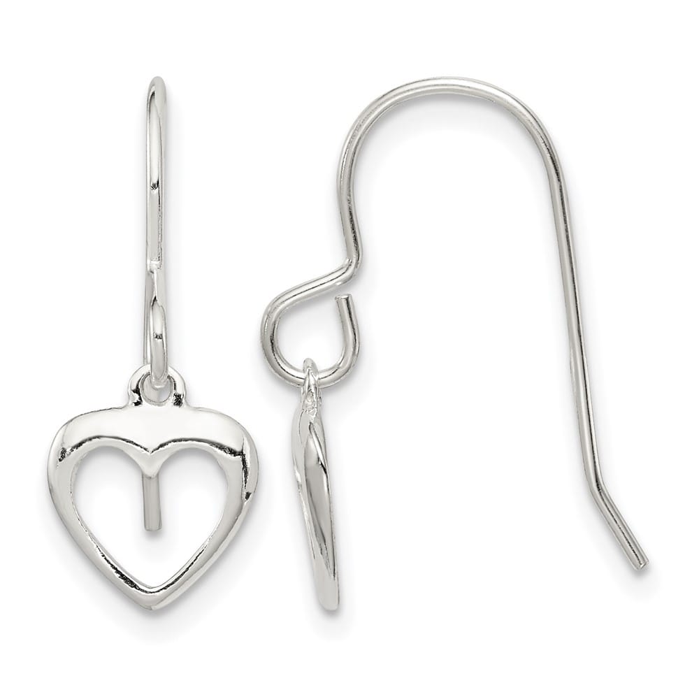 Sterling Silver 21mm Heart Dangle Shepherd Hook Earrings