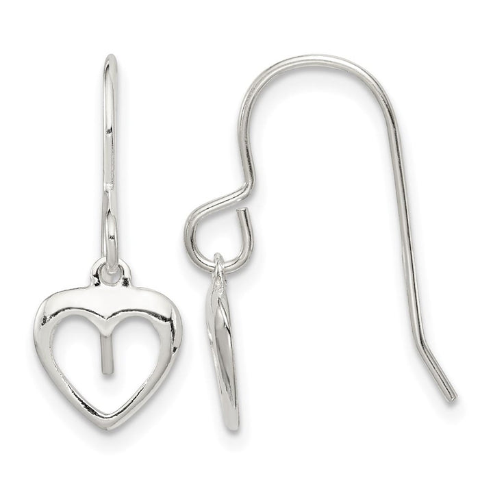 Sterling Silver 21mm Heart Dangle Shepherd Hook Earrings