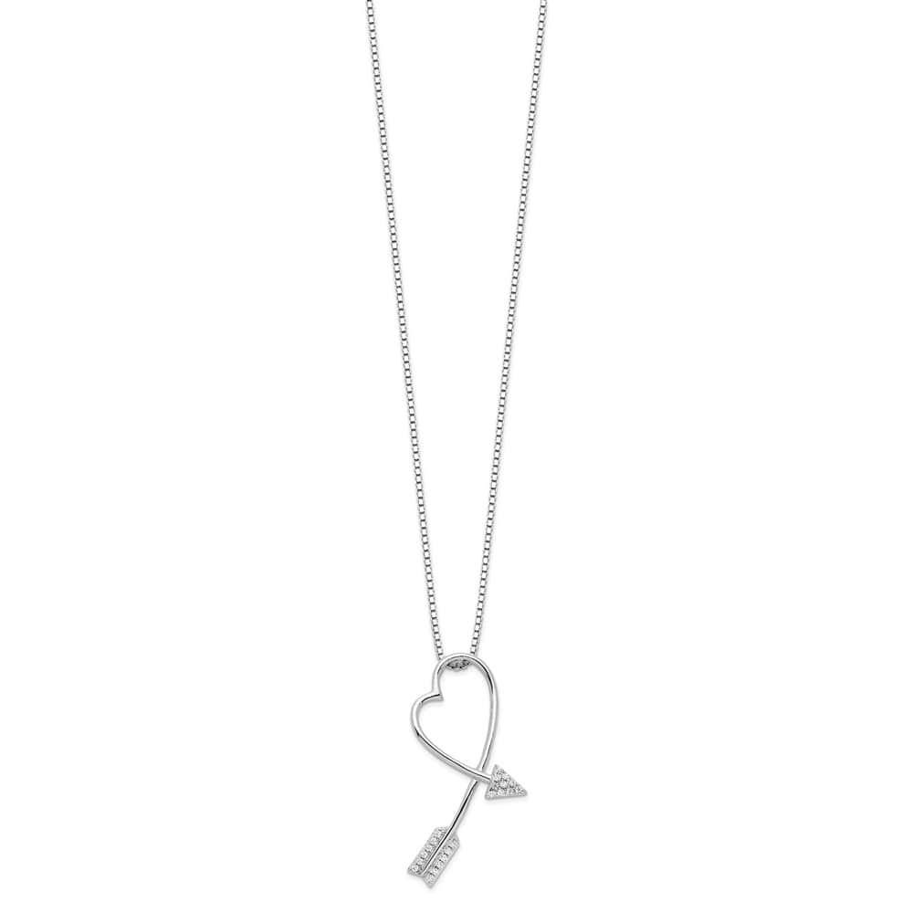 Sterling Silver 22 Stone Micro Pavé CZ Arrow Heart 18 inch Necklace