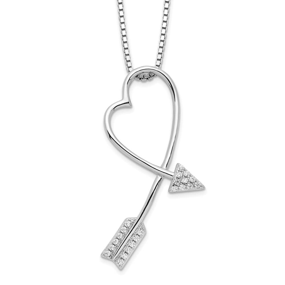Sterling Silver 22 Stone Micro Pavé CZ Arrow Heart 18 inch Necklace