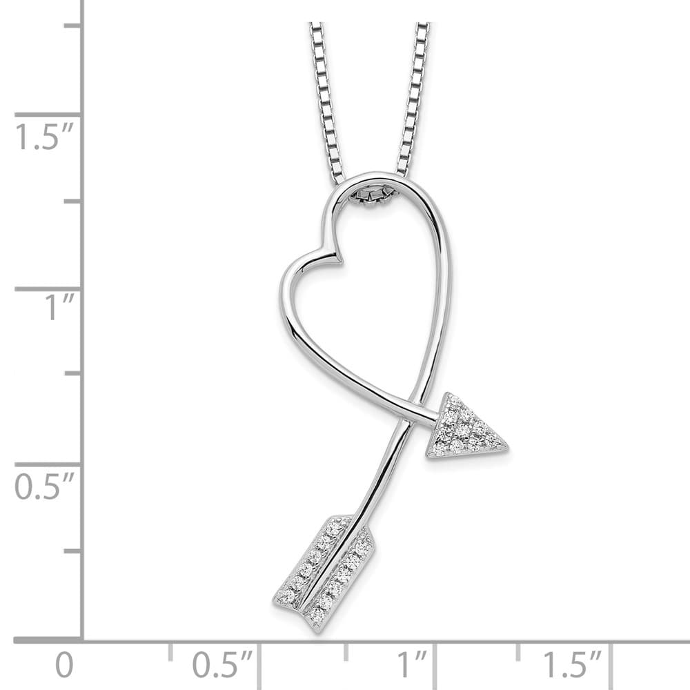Sterling Silver 22 Stone Micro Pavé CZ Arrow Heart 18 inch Necklace