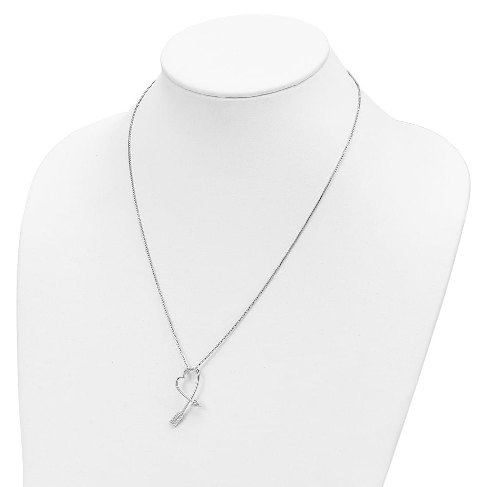 Sterling Silver 22 Stone Micro Pavé CZ Arrow Heart 18 inch Necklace