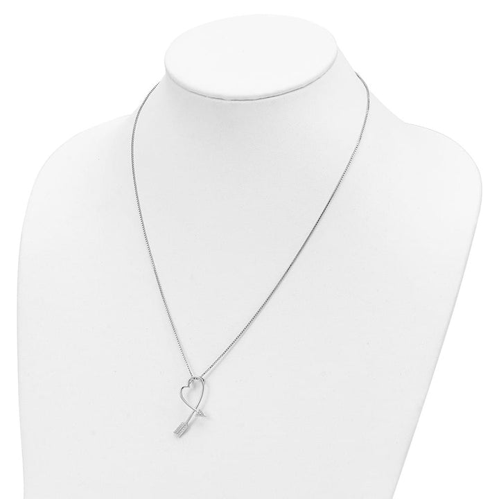 Sterling Silver 22 Stone Micro Pavé CZ Arrow Heart 18 inch Necklace