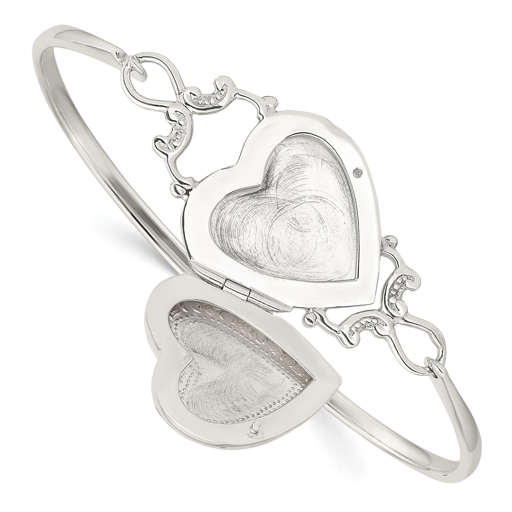 Sterling Silver 22mm Heart Locket Hook Closure Bangle Bracelet