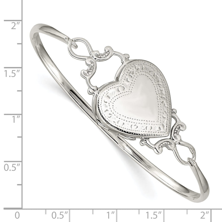 Sterling Silver 22mm Heart Locket Hook Closure Bangle Bracelet