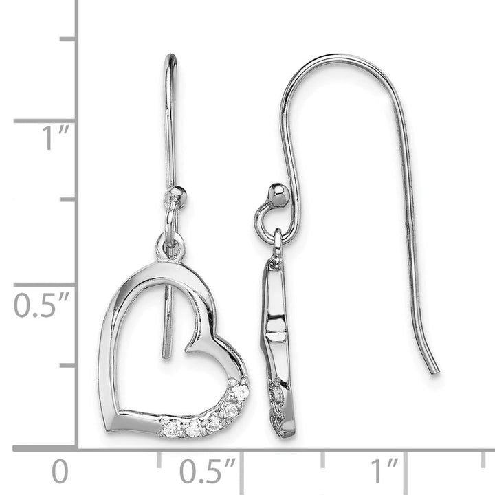 Sterling Silver 26mm CZ Heart Dangle Earrings