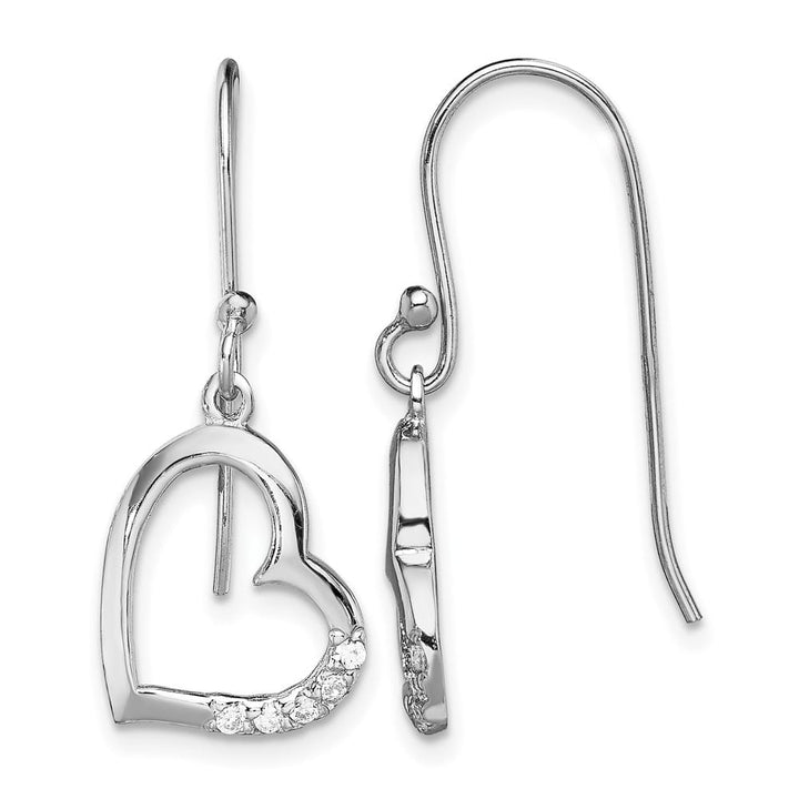 Sterling Silver 26mm CZ Heart Dangle Earrings