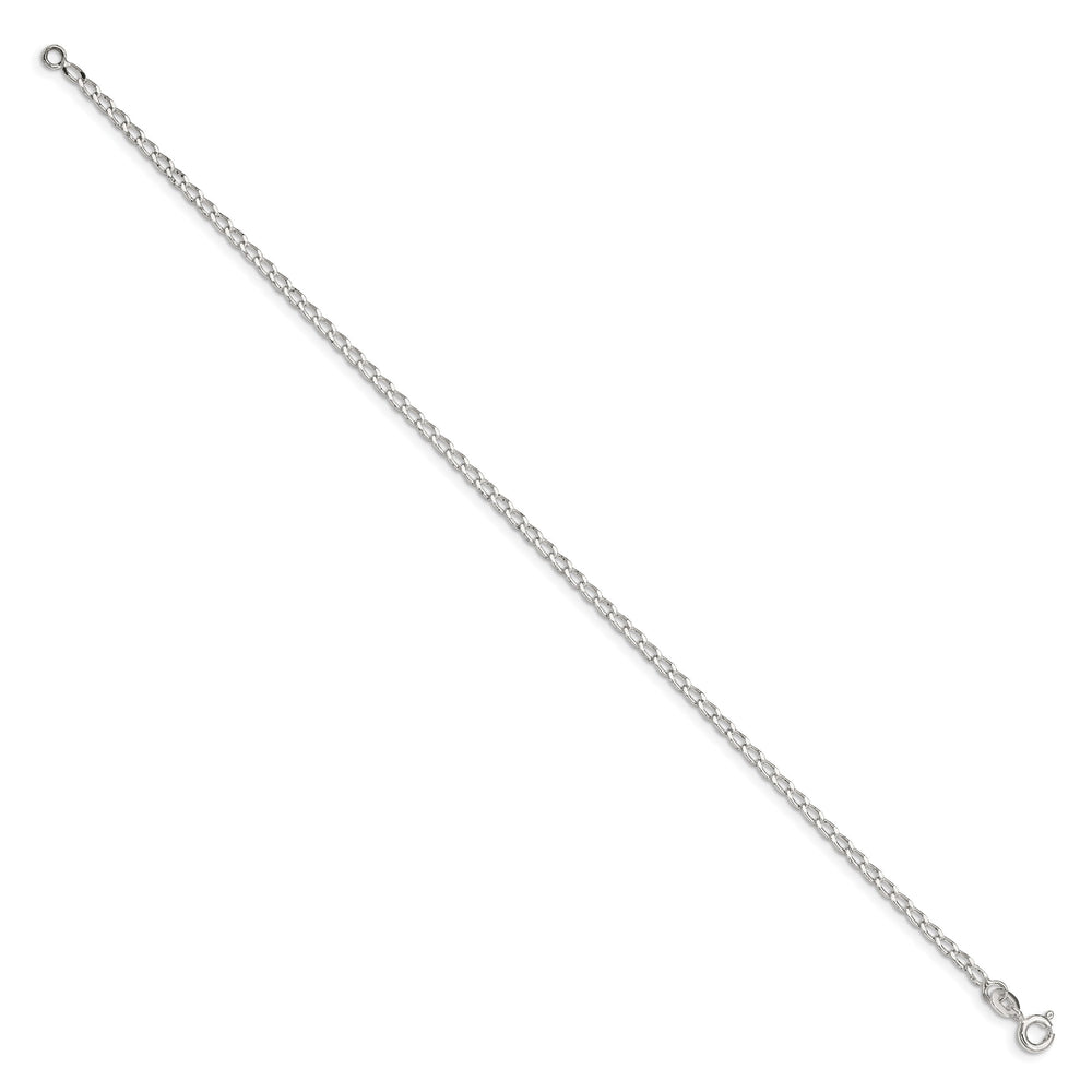 Sterling Silver 2mm Open Elongated Link Anklet