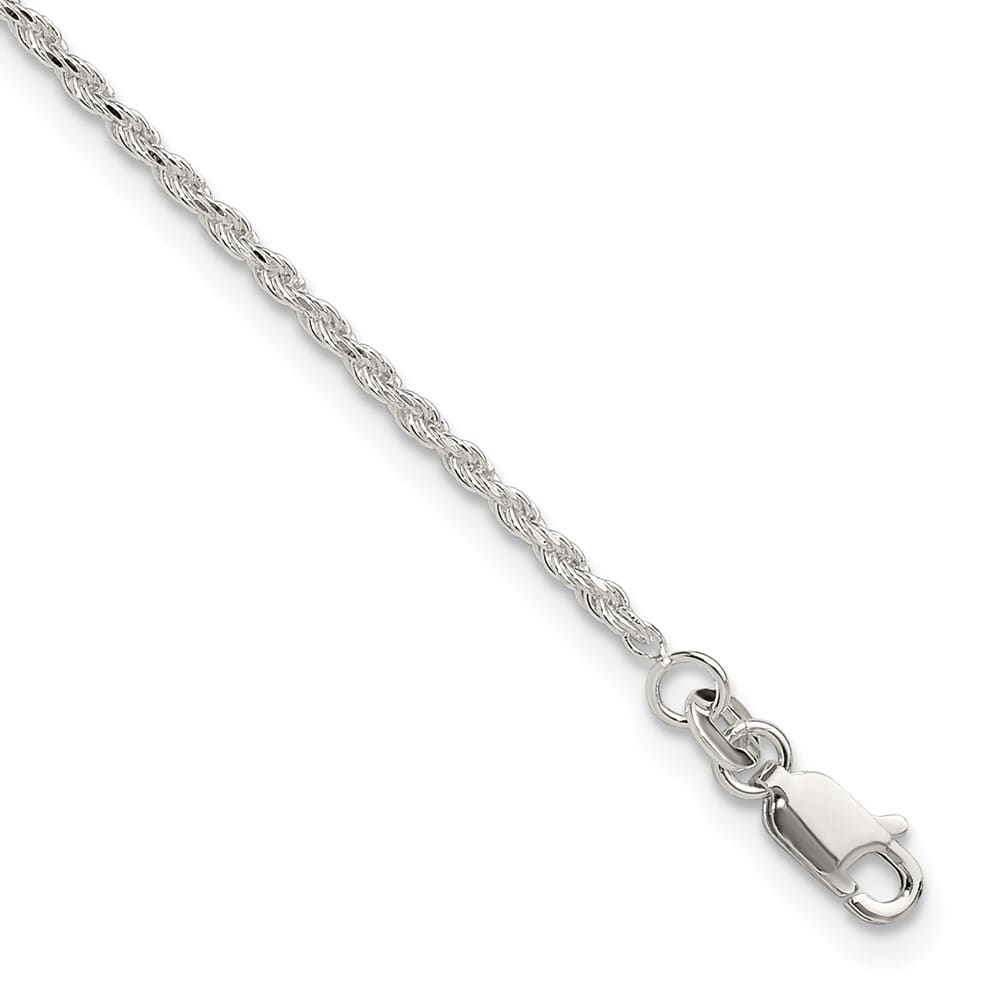 Sterling Silver 2mm Rope Anklet — .925 sterling silver, 10 inches long, 1 inch extension, 2 mm wide, lobster clasp, 2.84 g
