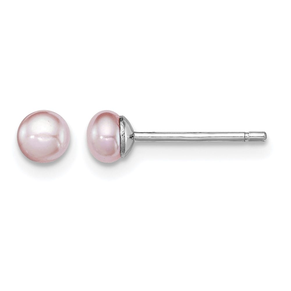 Sterling Silver 3-4mm Purple Button Freshwater Pearl Post Earrings, view 1 of 4