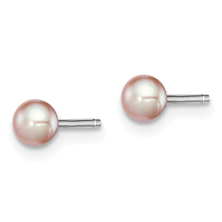 Sterling Silver 3-4mm Purple Button Freshwater Pearl Post Earrings, view 2 of 4