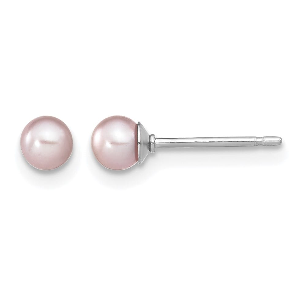 Sterling Silver 3-4mm Purple Round Freshwater Pearl Post Earrings, view 1 of 4