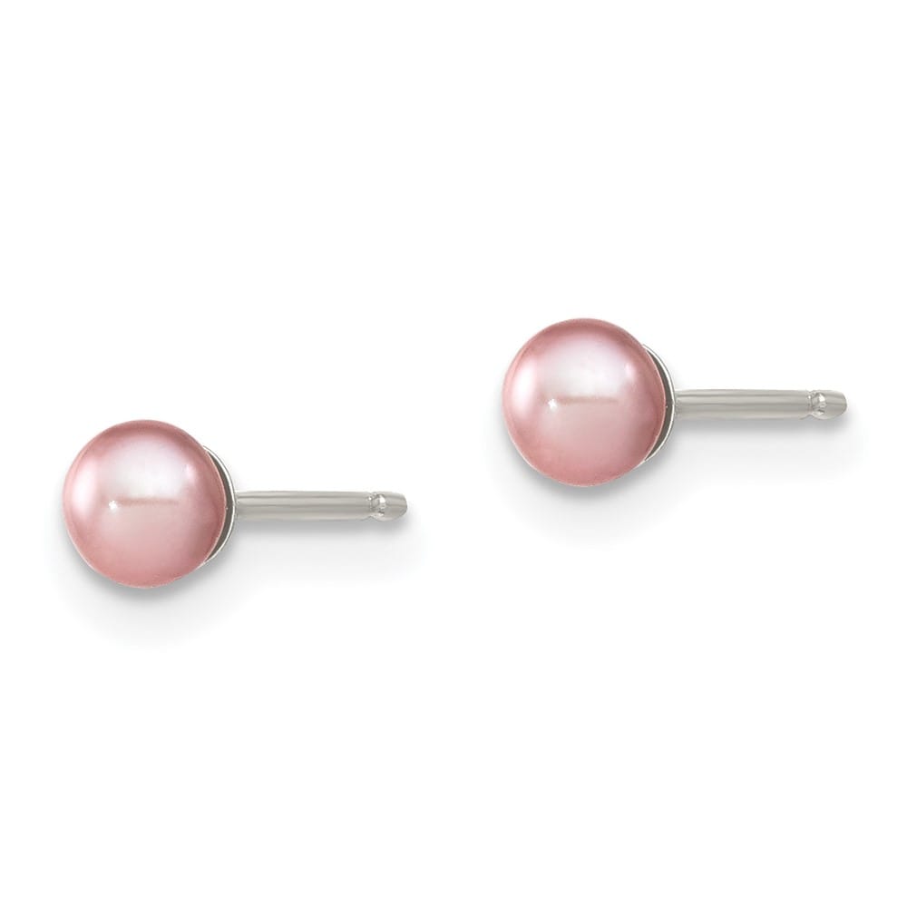 Sterling Silver 3-4mm Purple Round Freshwater Pearl Post Earrings, view 2 of 4