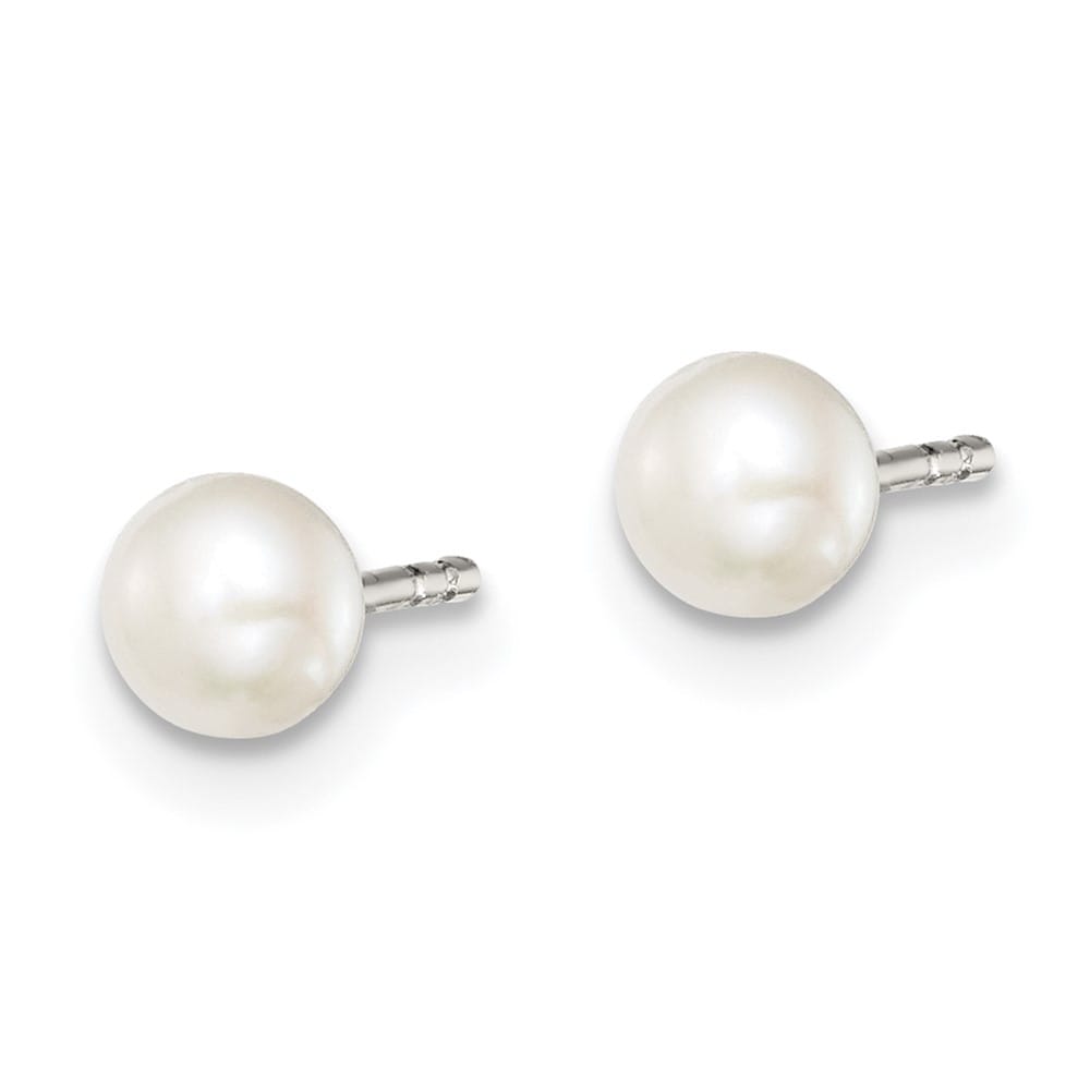 Sterling Silver 3-4mm White Button Freshwater Pearl Post Earrings, view 2 of 4