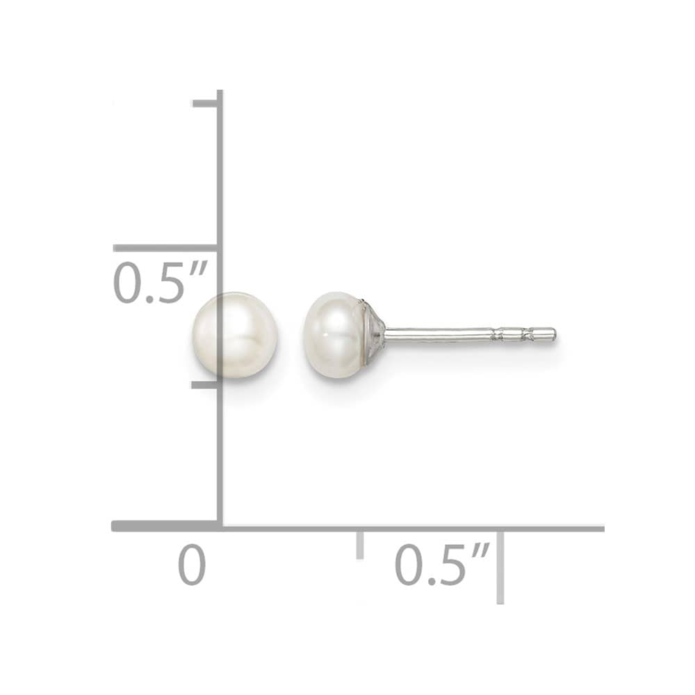 Sterling Silver 3-4mm White Button Freshwater Pearl Post Earrings, view 4 of 4
