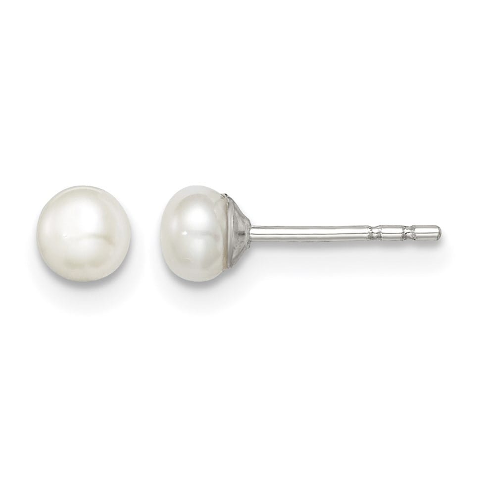 Sterling Silver 3-4mm White Button Freshwater Pearl Post Earrings, view 1 of 4