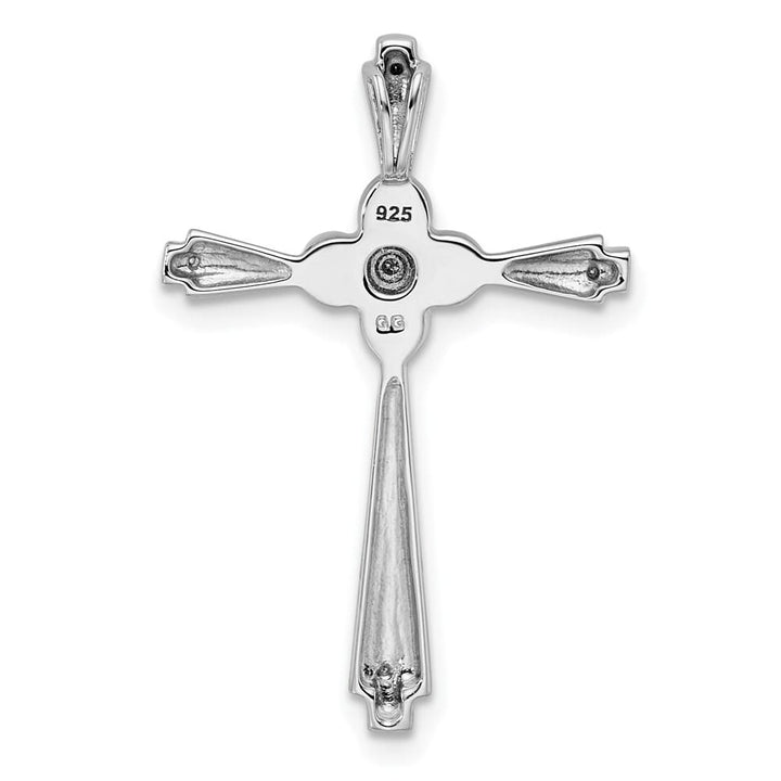 Sterling Silver 3-4mm White Cultured Pearl and Diamond Cross Pendant