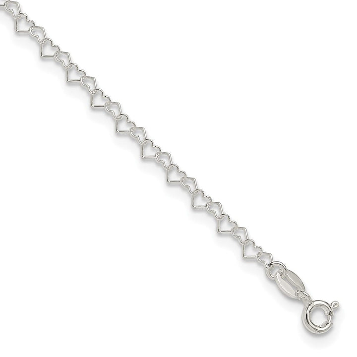 Sterling Silver 3.5mm Fancy Heart Link Anklet — .925 sterling silver, 10 inches long, 0.5 mm wide, spring ring clasp, 1.23 g