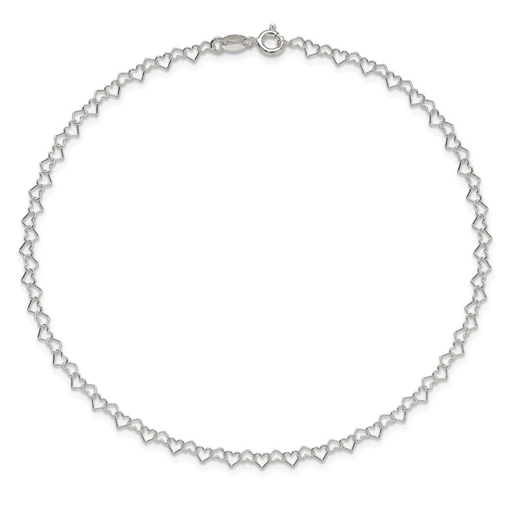 Sterling Silver 3.5mm Fancy Heart Link Anklet