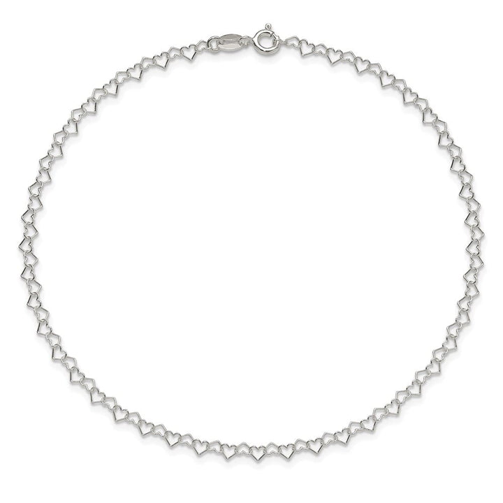 Sterling Silver 3.5mm Fancy Heart Link Anklet