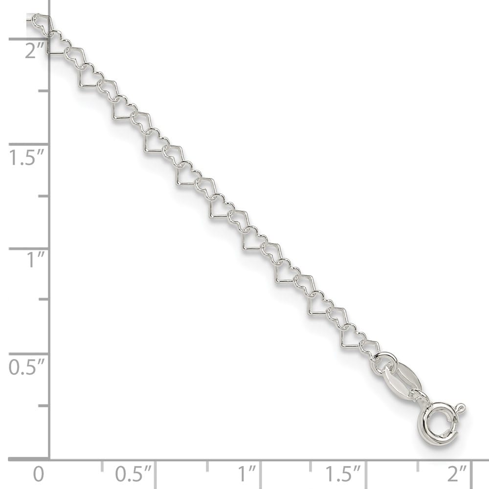 Sterling Silver 3.5mm Fancy Heart Link Anklet